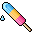 A brightly colored popsicle with three different layers of coloir, blue, yellow and pink