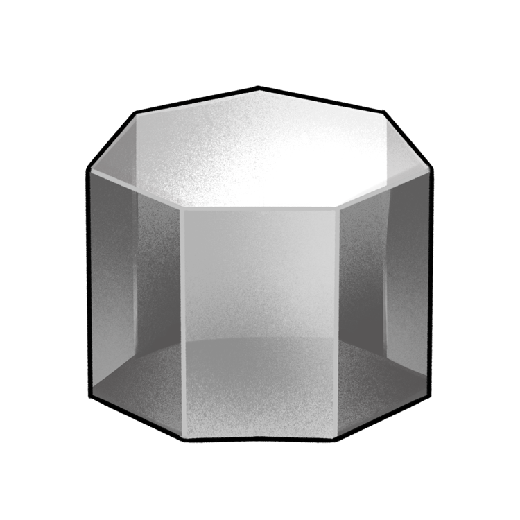 A heptagonal-shaped prism. It is grey and has no light in it.