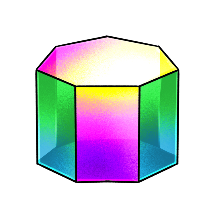 A heptagonal-shaped prism. It is full of color and light.