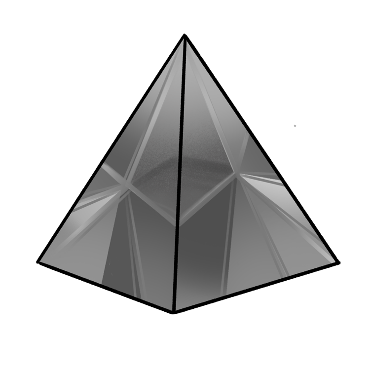 A pyramid-shaped prism. It is grey and has no light in it.