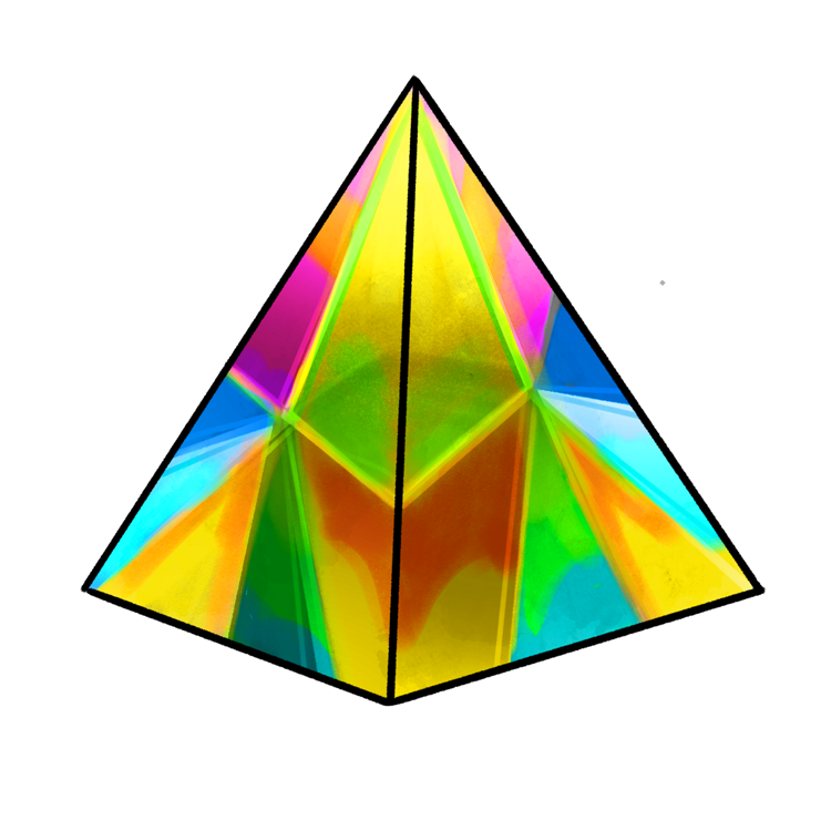 A pyramid-shaped prism. It is full of color and light.