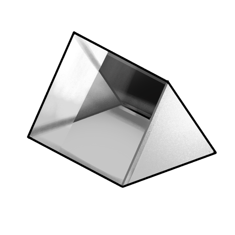 A triangular trapezoid-shaped prism. It is grey and has no light in it.