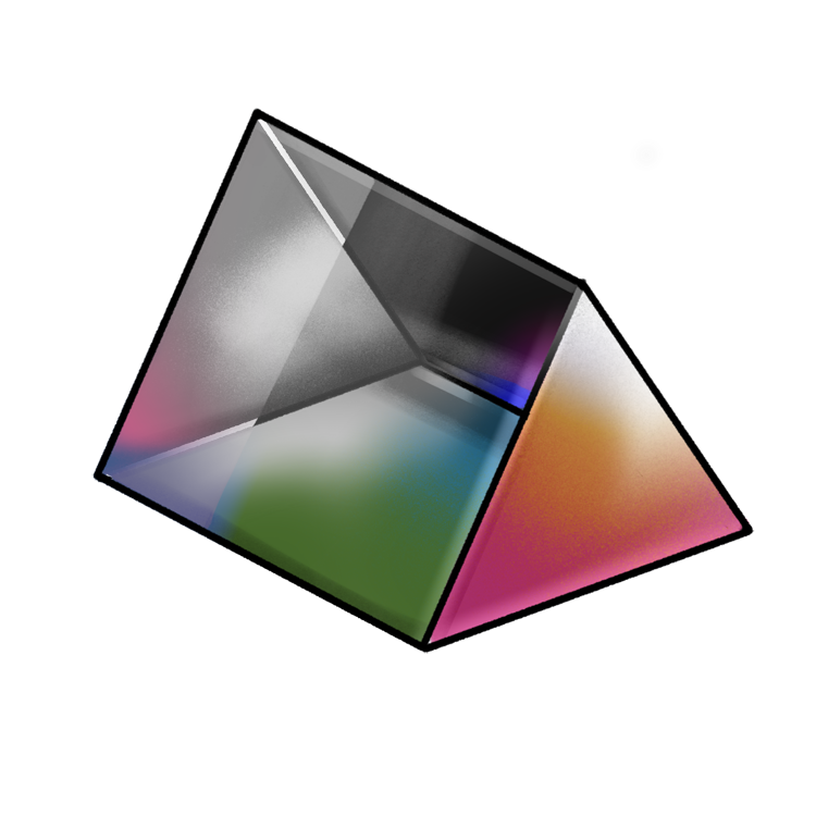 A triangular trapezoid-shaped prism. Color is starting to creep up from its base toward its tip.