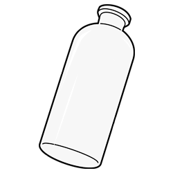 A clear glass bottle. It is currently empty.