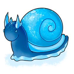 A freezing cold snail. It leaves ice crystals in its wake and is covered in a layer of frost.