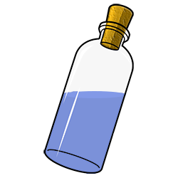 A glass bottle full of blue oil.