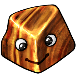 A shiny tigereye rock, with orange and brown striations running through it a bit like tiger stripes. Someone has pasted googly eyes on it, and drawn it a little smile with a marker.