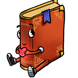 An anthropomorphic book holding a little glowing heart and smiling