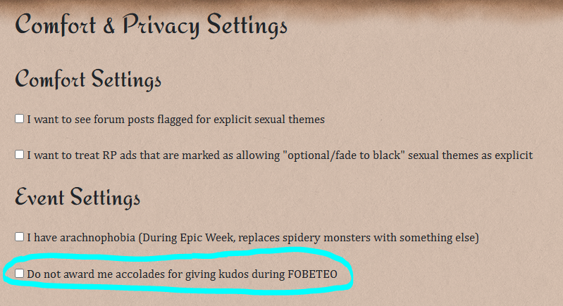 a screenshot of the settings page, with the opt out setting circled