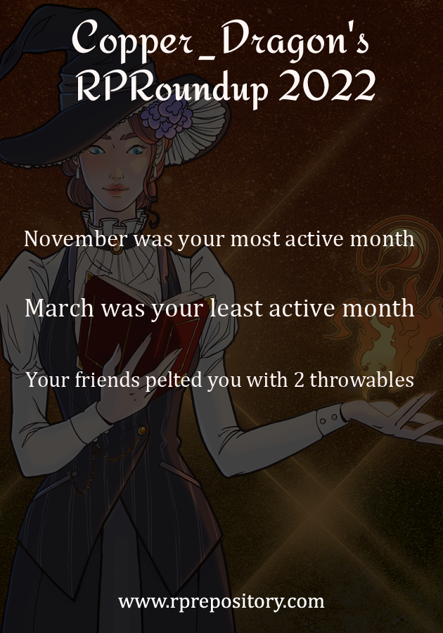Copper_Dragon's 2022 RPR Roundup: November was your most active month, March was your least active month, Your friends pelted you with 2 throwables