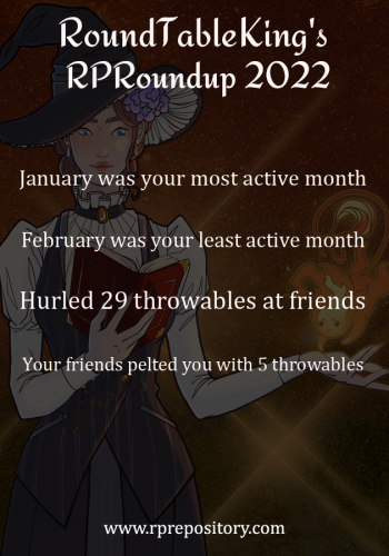 RoundTableKing's 2022 RPR Roundup: January was your most active month, February was your least active month, Hurled 29 throwables at friends, Your friends pelted you with 5 throwables