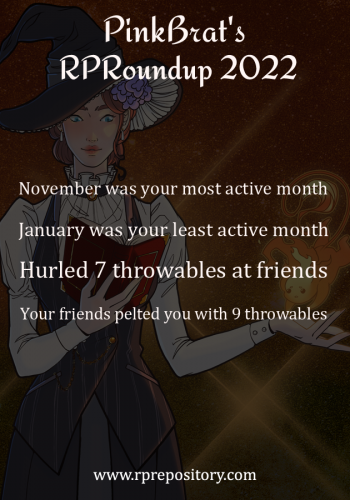 PinkBrat's 2022 RPR Roundup: November was your most active month, January was your least active month, Hurled 7 throwables at friends, Your friends pelted you with 9 throwables