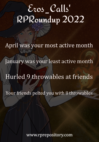 Eros_Calls' 2022 RPR Roundup: April was your most active month, January was your least active month, Hurled 9 throwables at friends, Your friends pelted you with 8 throwables