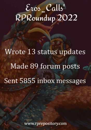 Eros_Calls' 2022 RPR Roundup: Wrote 13 status updates, Made 89 forum posts, Sent 5855 inbox messages