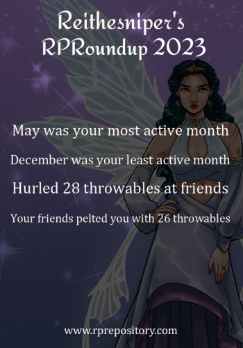 Reithesniper's 2023 RPR Roundup: May was your most active month, December was your least active month, Hurled 28 throwables at friends, Your friends pelted you with 26 throwables