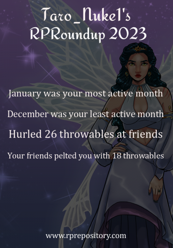 Taro_Nuke1's 2023 RPR Roundup: January was your most active month, December was your least active month, Hurled 26 throwables at friends, Your friends pelted you with 18 throwables