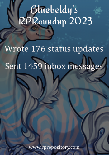Bluebeldy's 2023 RPR Roundup: Wrote 176 status updates, Sent 1459 inbox messages