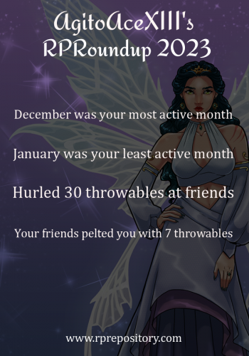 AgitoAceXIII's 2023 RPR Roundup: December was your most active month, January was your least active month, Hurled 30 throwables at friends, Your friends pelted you with 7 throwables