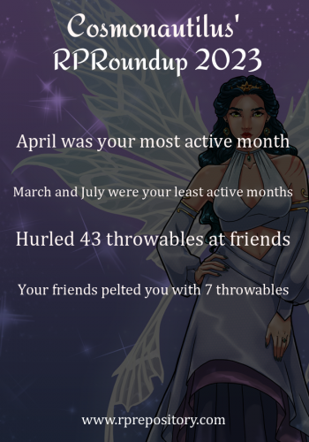 Cosmonautilus' 2023 RPR Roundup: April was your most active month, March and July were your least active months, Hurled 43 throwables at friends, Your friends pelted you with 7 throwables