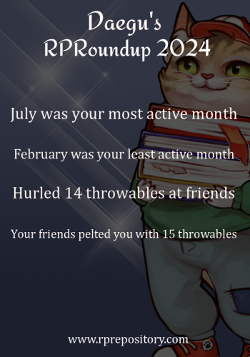 Daegu's 2024 RPR Roundup: July was your most active month, February was your least active month, Hurled 14 throwables at friends, Your friends pelted you with 15 throwables