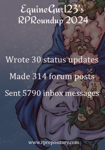 EquineGurl23's 2024 RPR Roundup: Wrote 30 status updates, Made 314 forum posts, Sent 5790 inbox messages