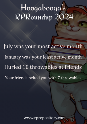 Hoogabooga's 2024 RPR Roundup: July was your most active month, January was your least active month, Hurled 10 throwables at friends, Your friends pelted you with 7 throwables