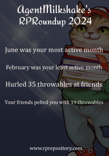 AgentMilkshake's 2024 RPR Roundup: June was your most active month, February was your least active month, Hurled 35 throwables at friends, Your friends pelted you with 19 throwables