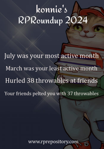 konnie's 2024 RPR Roundup: July was your most active month, March was your least active month, Hurled 38 throwables at friends, Your friends pelted you with 37 throwables