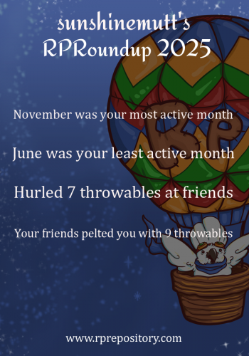 sunshinemutt's 2025 RPR Roundup: November was your most active month, June was your least active month, Hurled 7 throwables at friends, Your friends pelted you with 9 throwables