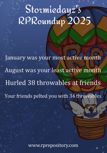 Stormiedayz's 2025 RPR Roundup: January was your most active month, August was your least active month, Hurled 38 throwables at friends, Your friends pelted you with 34 throwables
