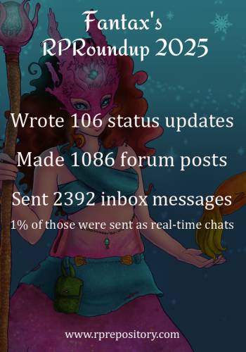 Fantax's 2025 RPR Roundup: Wrote 106 status updates, Made 1086 forum posts, Sent 2392 inbox messages, 1% of those were sent as real-time chats