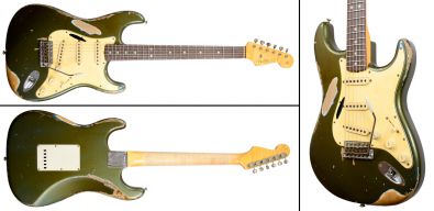 A 1960 Irish pub Fender strat. Despite being older, this guitar is better than the ones he learned on. He stole this guitar from a music store owner. Its in a beat up leather hard shell case.