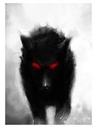 one of her animal forms a black spirit wolf with red eyes