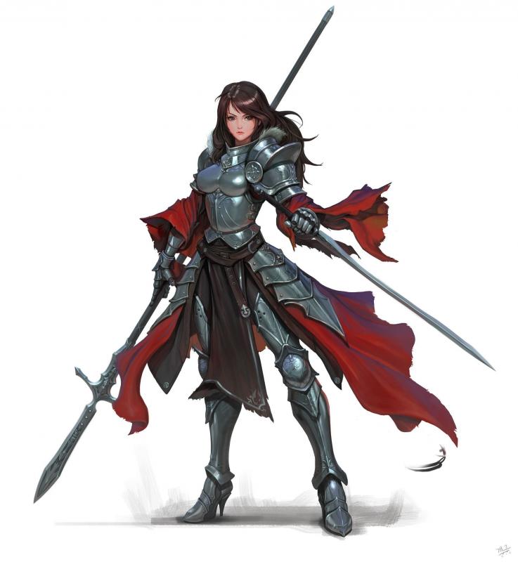 Her weapon of choice would be a spear, which can be split in half for a smaller twin chained weapon