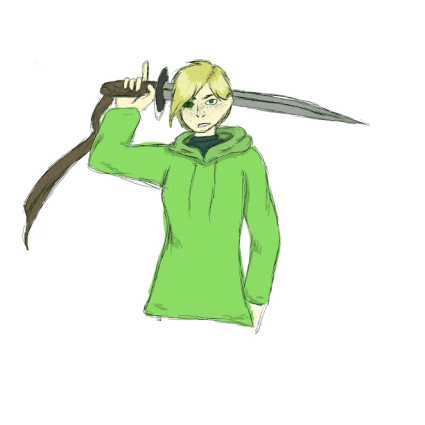 Has green jacket and a grayish shirt, with black baggy trousers. Very casual and scruffy. When using powers her eyes go green