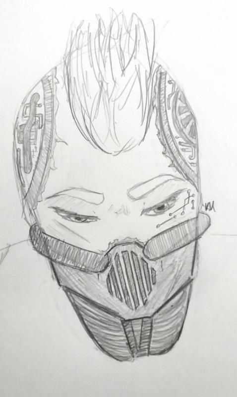 His face under his suit. (Sketch by me)
