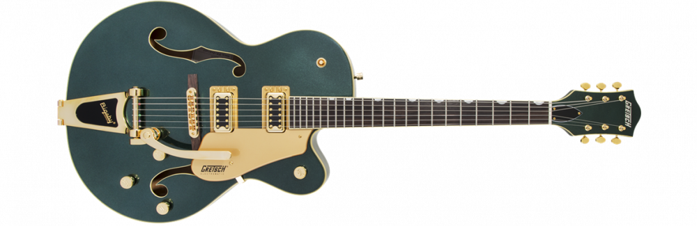 A Gretsch electromatic. He calls it The Leprechaun.