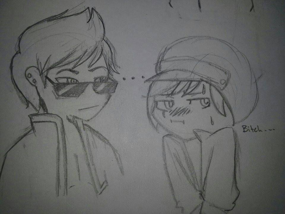 This is a picture of DJ & Kiisa/Tove's OC Beanie Cap, having a slightly awkward moment together.