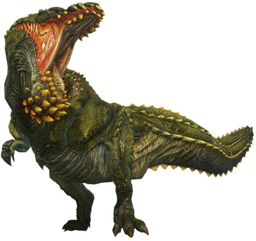 Deviljho is armed with a powerful set of jaws that it can use to deliver bone-crunching bites to prey and foe alike. In addition, its powerful hind legs allow it to run at relatively high speed and leap considerable distances towards prey.