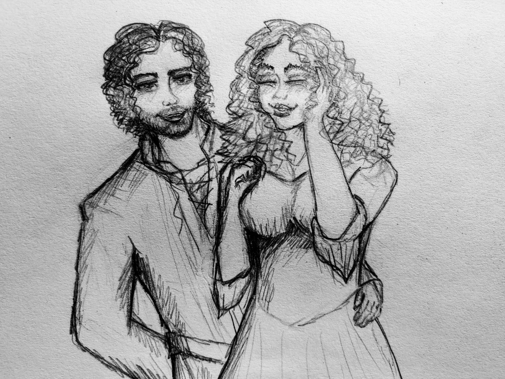This is a sketch of Valeria and her oldrr brother Cascius whom she loves very much.