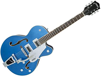 A blue gretsch she calls Mr. Blue.