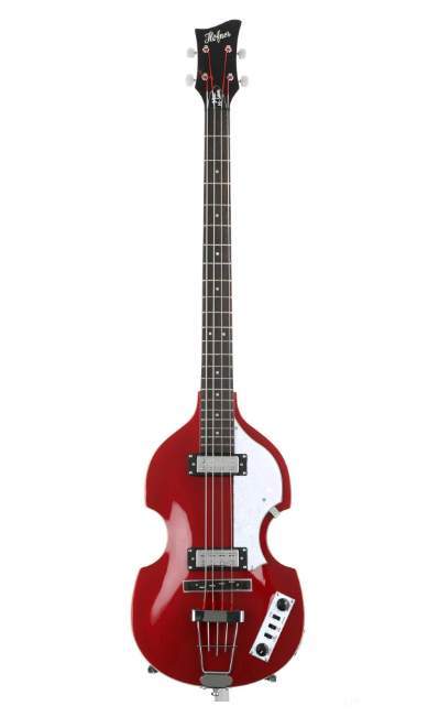 A red Hofner violin bass. She calls her Lucy.