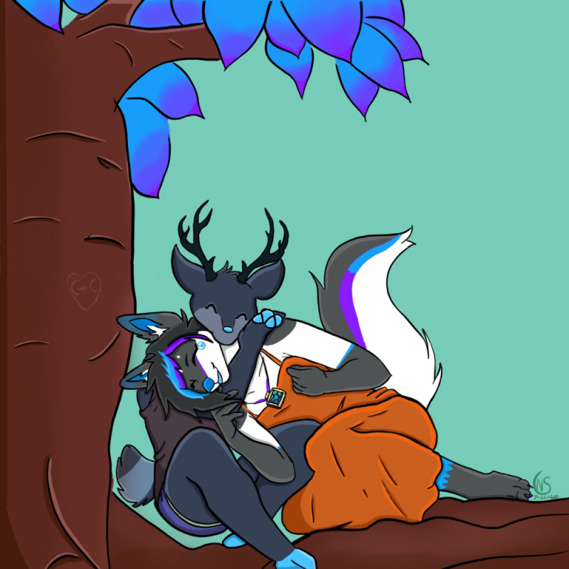 Commission of Charlotte and her mate, Carmine, enjoying time under a tree near their home.