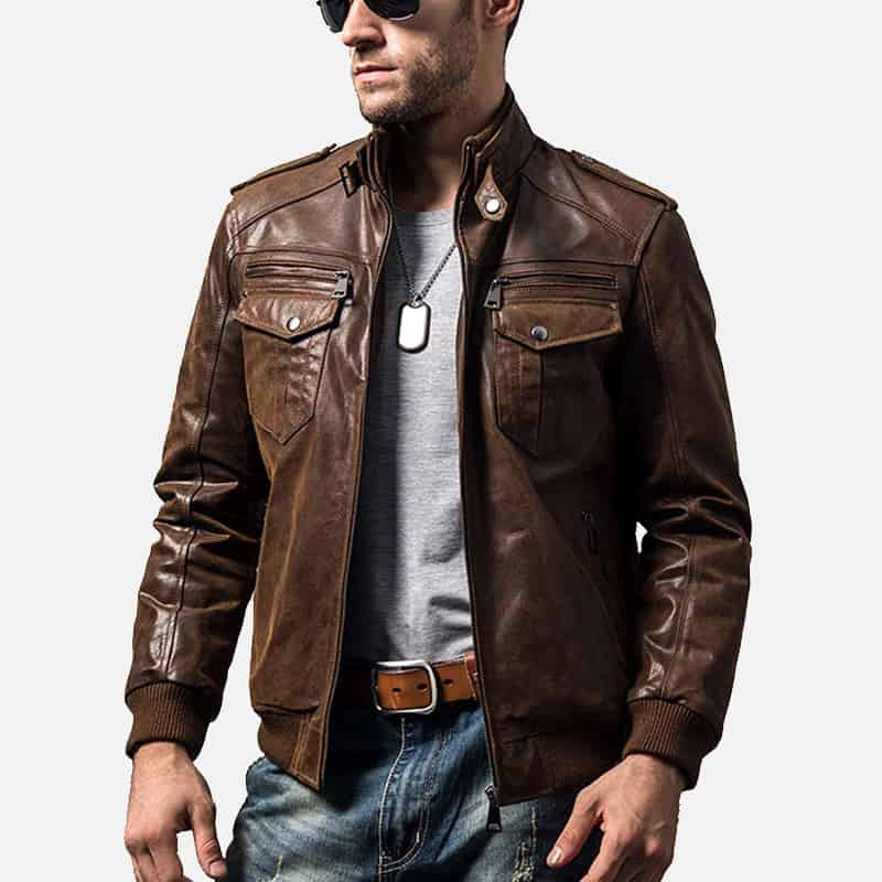 A brown leather bomber jacket. He wears it often. There's usually some cigarettes, the occasional joint, a flask of jim beam, and some snacks in the pockets.