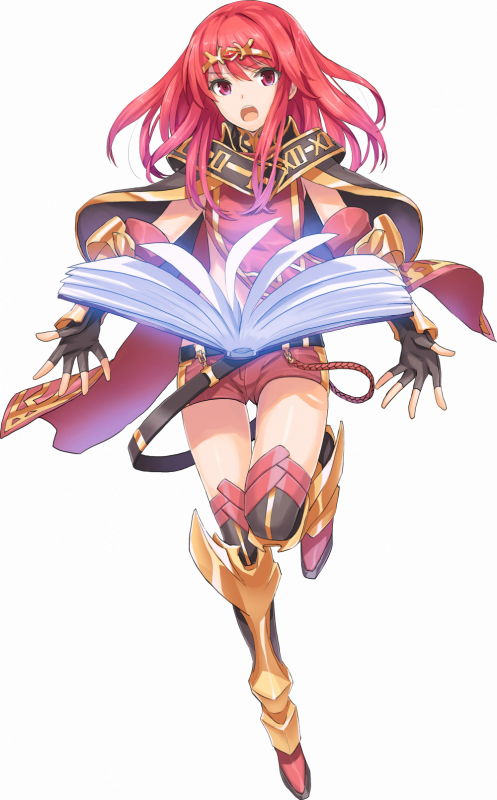 Her normal attire, modeled after her mother, Celica, as recalled by people from a distant future. Only in this form will she activate the Vice Tome.