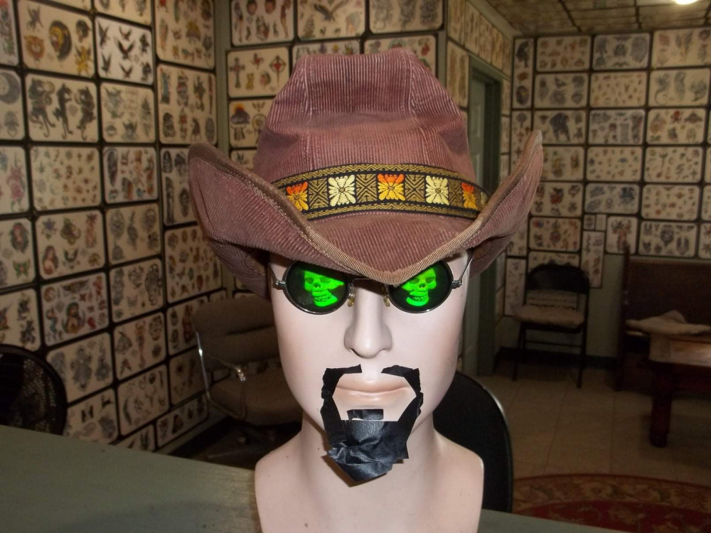 A replica of the one worn by Ron "Pigpen" Mckernan, charlie's idol. Not shown are the numerous pop culture pins and turkey feather pinned on the hats band.