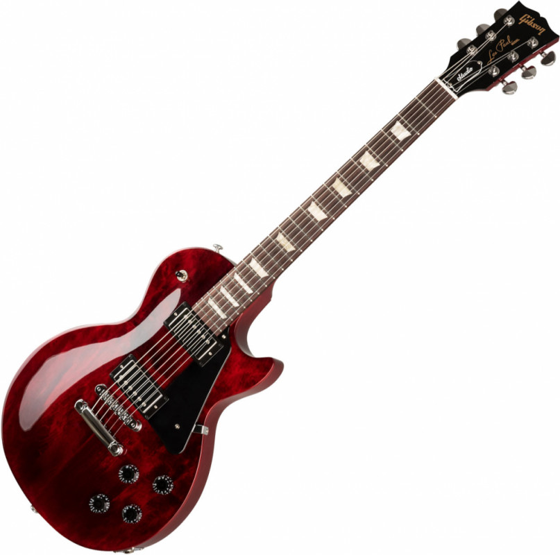 A gibson les paul studio in wine red.