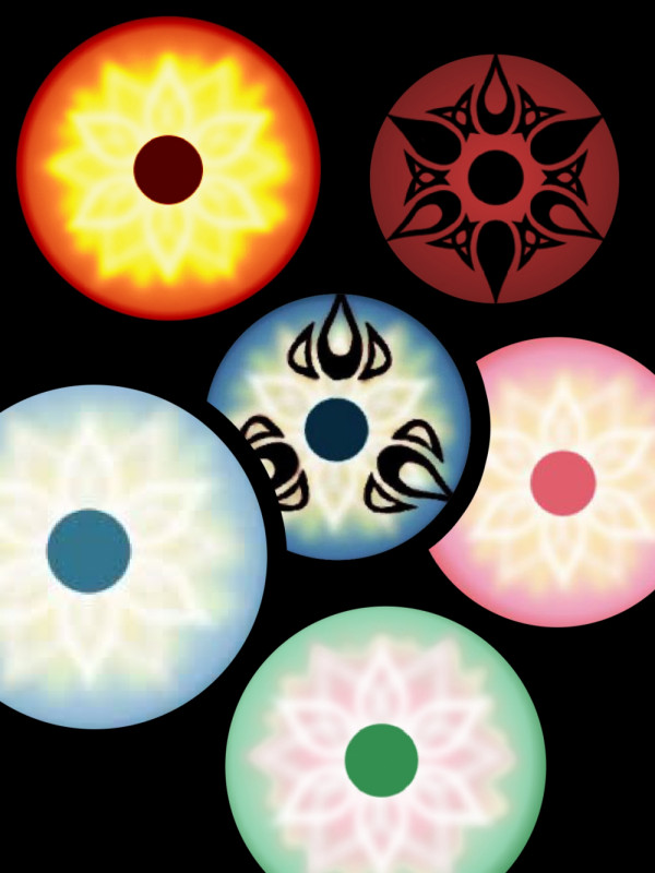 along the bottom are 3 different colors of the Dairogan, while the top 3 are different versions such as Eclipsed, sharidairogan, and tridairogan