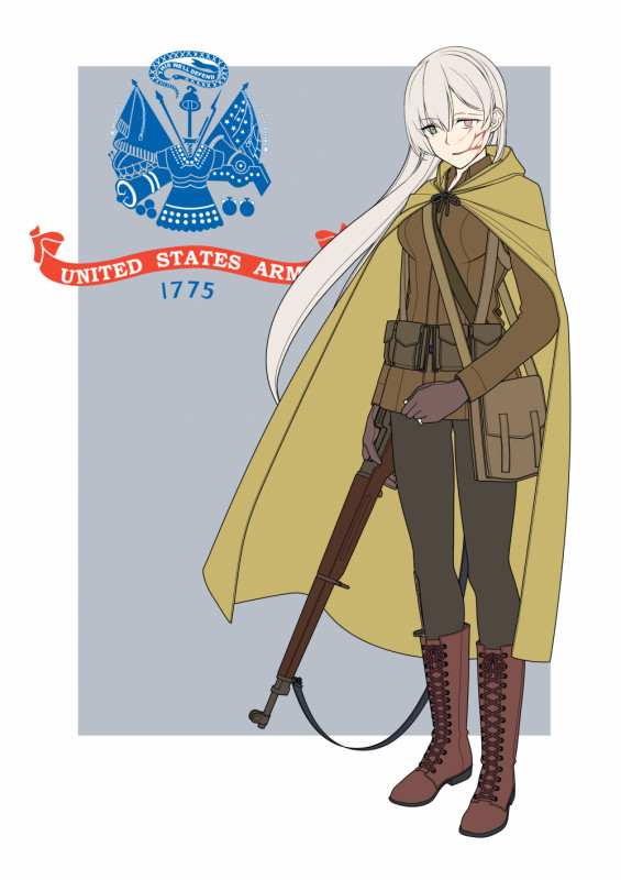 The current uniform of M1917. Her uniform is undamaged unlike the previous one, and her heels have been replaced with boots.