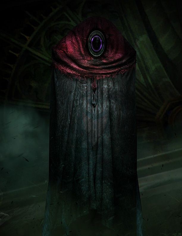 The common form of the overseer units, this deliberate choice of archaic robes combined with the cold interface was a chosen to evoke an air of mysticsm to the rather grim construct.